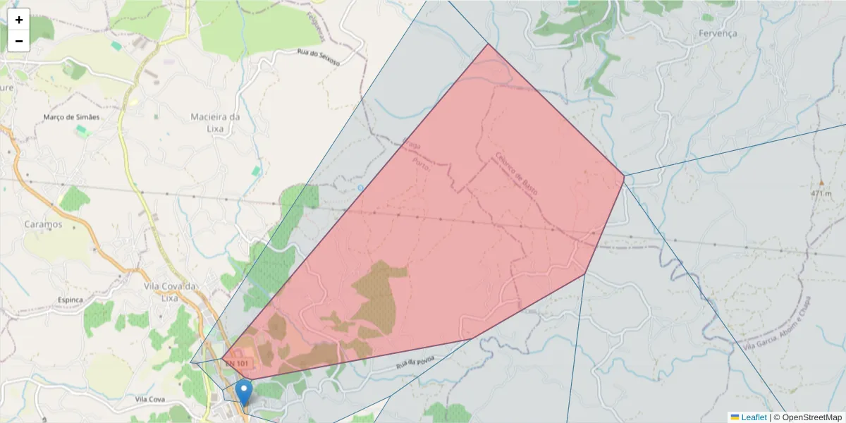 Mapa detalhado do código postal 4615-594 com limites, códigos postais vizinhos e agências dos correios
