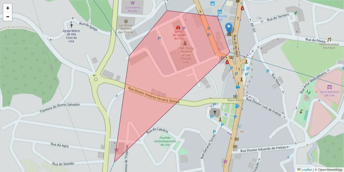 Mapa detalhado do código postal 4615-619 com limites, códigos postais vizinhos e agências dos correios