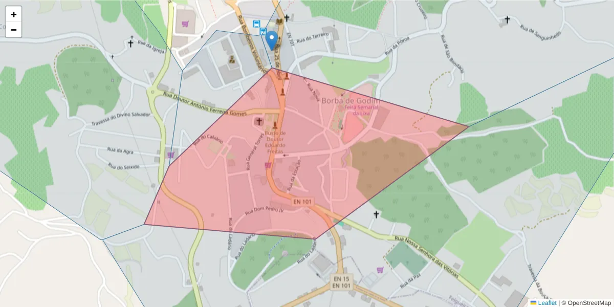 Mapa detalhado do código postal 4615-648 com limites, códigos postais vizinhos e agências dos correios