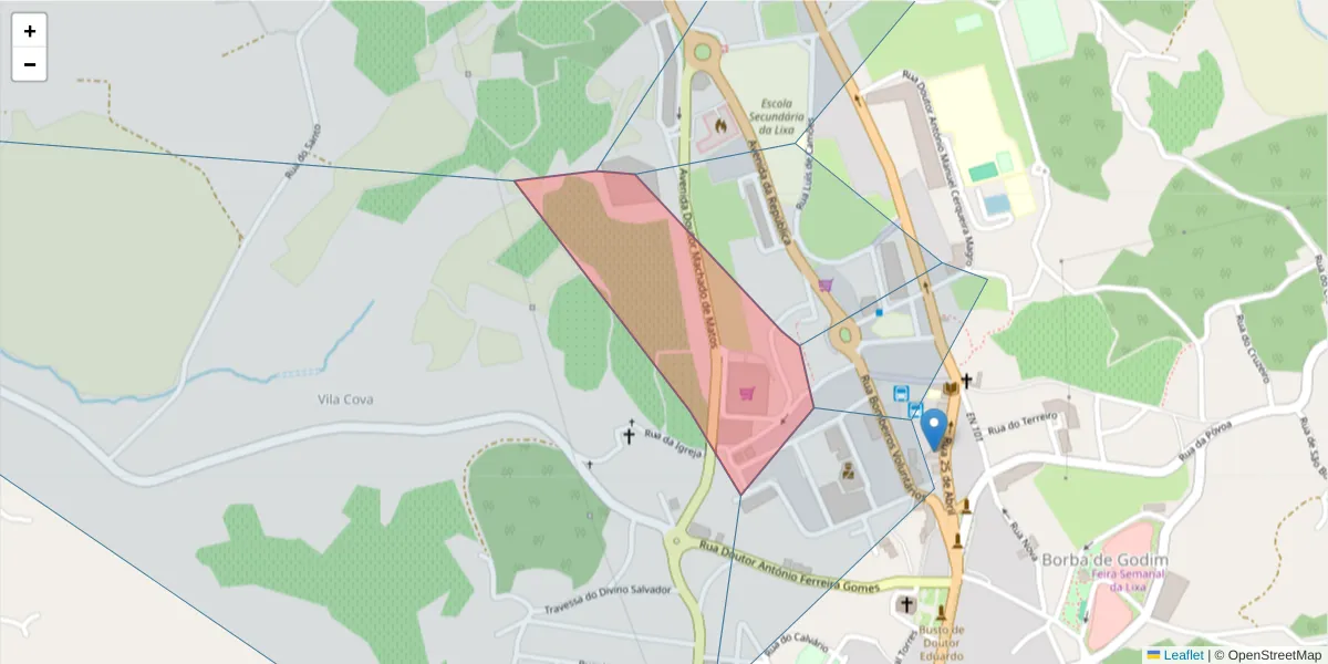 Mapa detalhado do código postal 4615-655 com limites, códigos postais vizinhos e agências dos correios