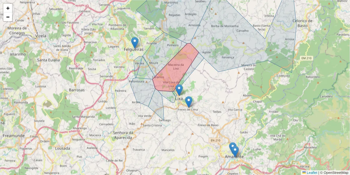 Mapa detalhado do código postal 4615-676 LIXA com limites, códigos postais vizinhos e agências dos correios