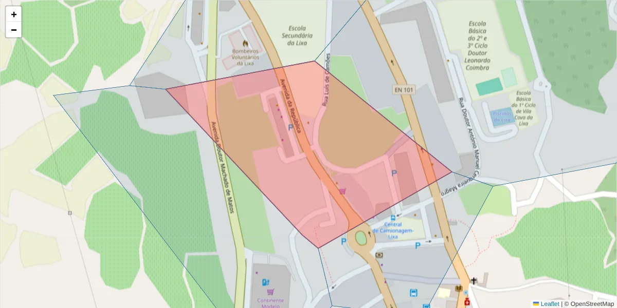 Mapa detalhado do código postal 4615-676 com limites, códigos postais vizinhos e agências dos correios