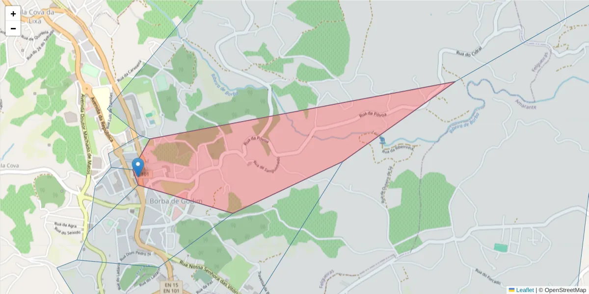 Mapa detalhado do código postal 4615-687 com limites, códigos postais vizinhos e agências dos correios