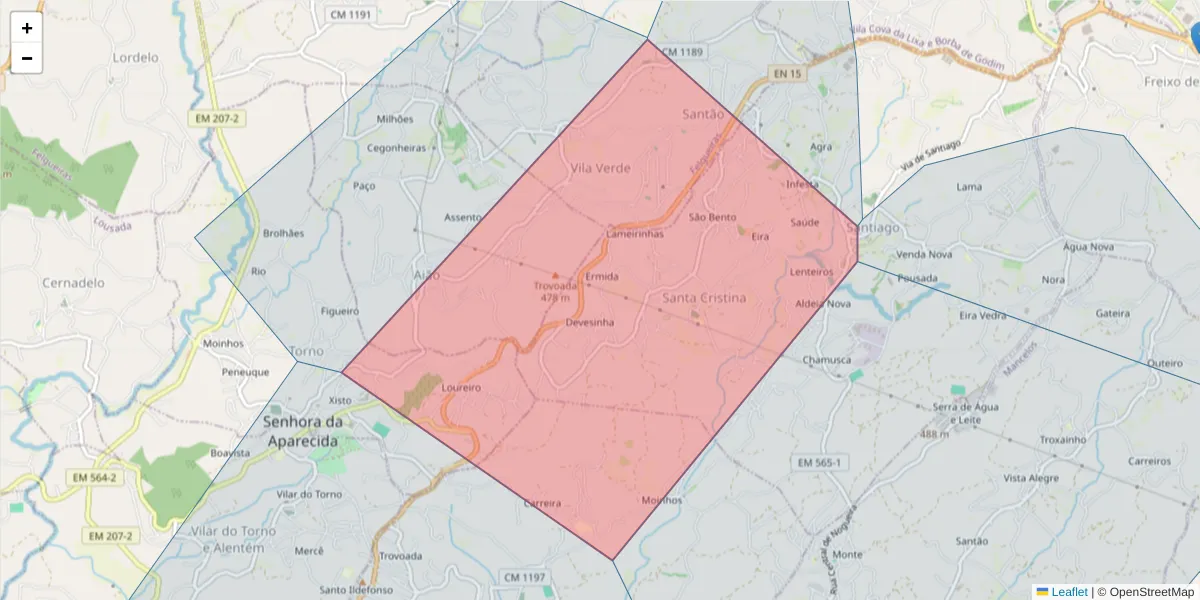 Mapa detalhado do código postal 4615-755 com limites, códigos postais vizinhos e agências dos correios