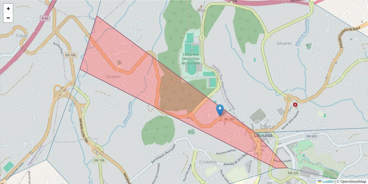 Mapa detalhado do código postal 4620-653 com limites, códigos postais vizinhos e agências dos correios
