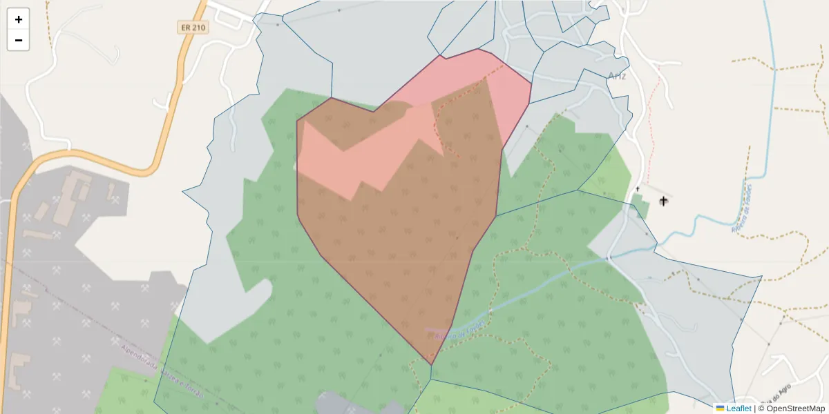 Mapa detalhado do código postal 4625-002 com limites, códigos postais vizinhos e agências dos correios