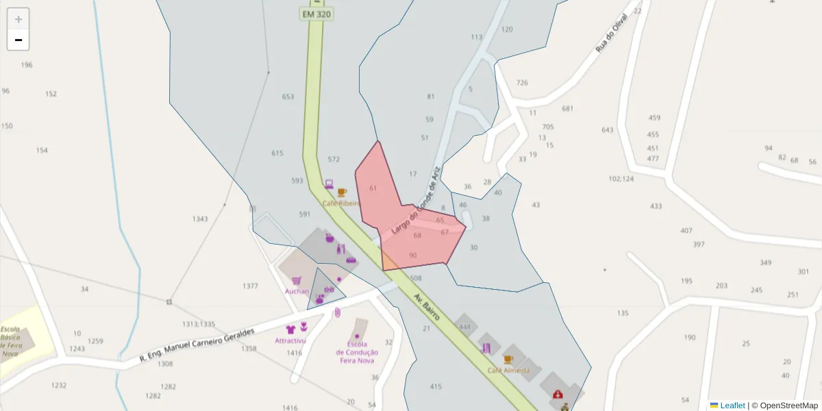 Mapa detalhado do código postal 4625-005 com limites, códigos postais vizinhos e agências dos correios