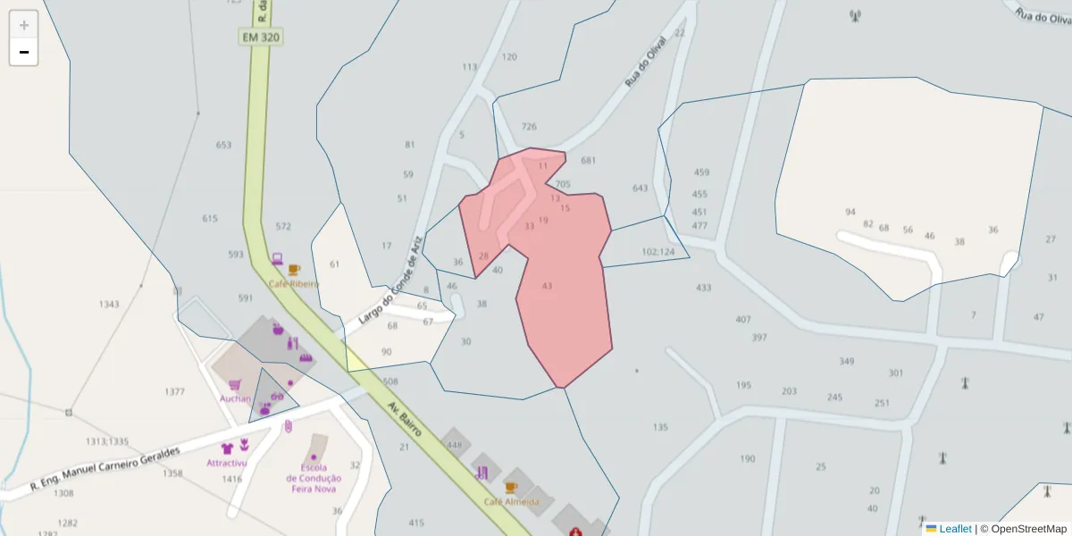 Mapa detalhado do código postal 4625-028 com limites, códigos postais vizinhos e agências dos correios