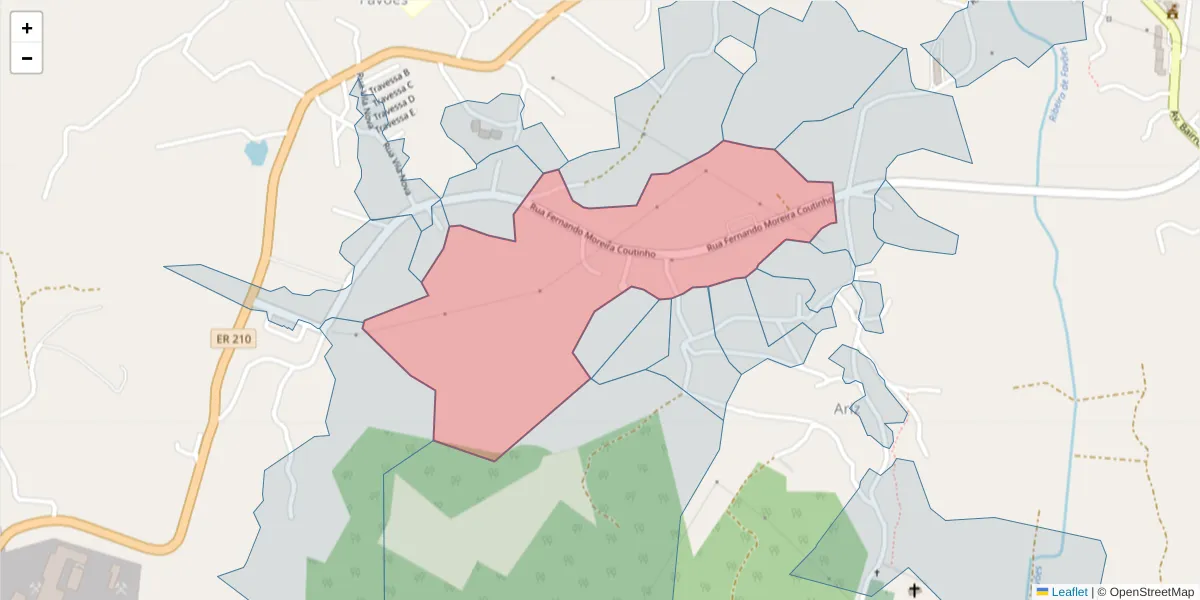 Mapa detalhado do código postal 4625-030 com limites, códigos postais vizinhos e agências dos correios