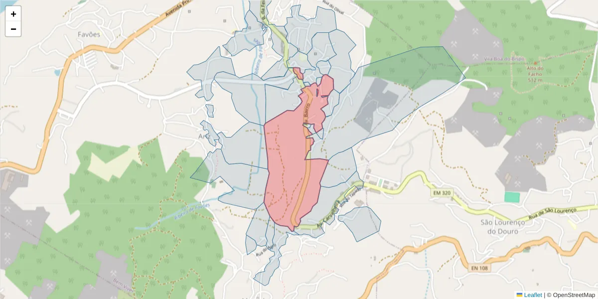 Mapa detalhado do código postal 4625-034 com limites, códigos postais vizinhos e agências dos correios