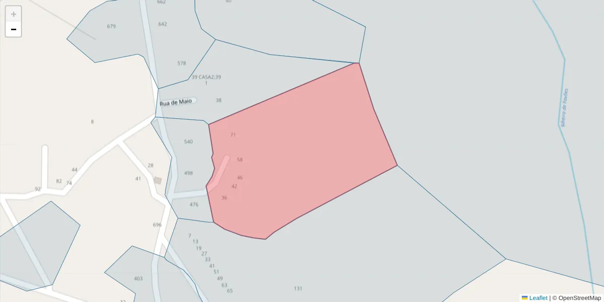 Mapa detalhado do código postal 4625-039 com limites, códigos postais vizinhos e agências dos correios