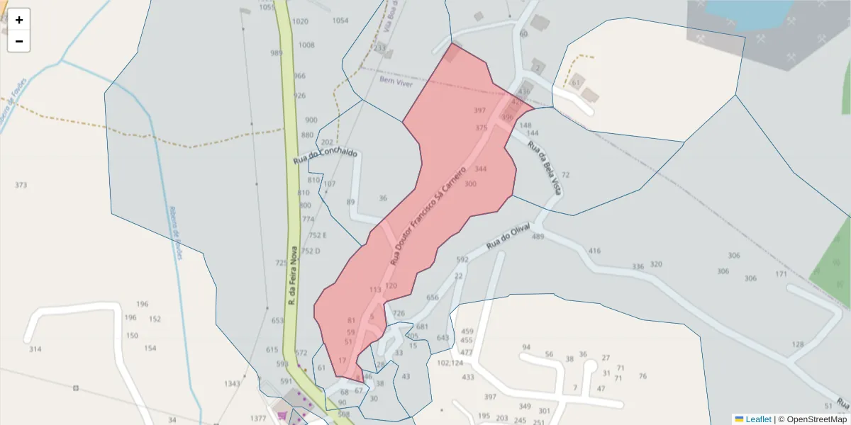 Mapa detalhado do código postal 4625-049 com limites, códigos postais vizinhos e agências dos correios