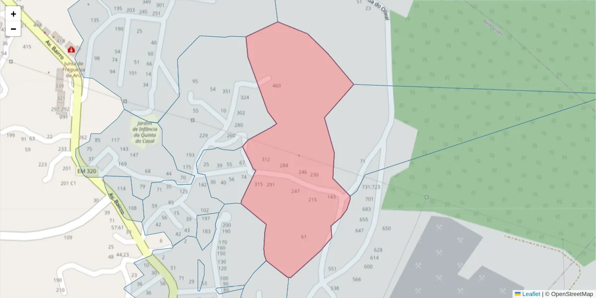 Mapa detalhado do código postal 4625-050 com limites, códigos postais vizinhos e agências dos correios