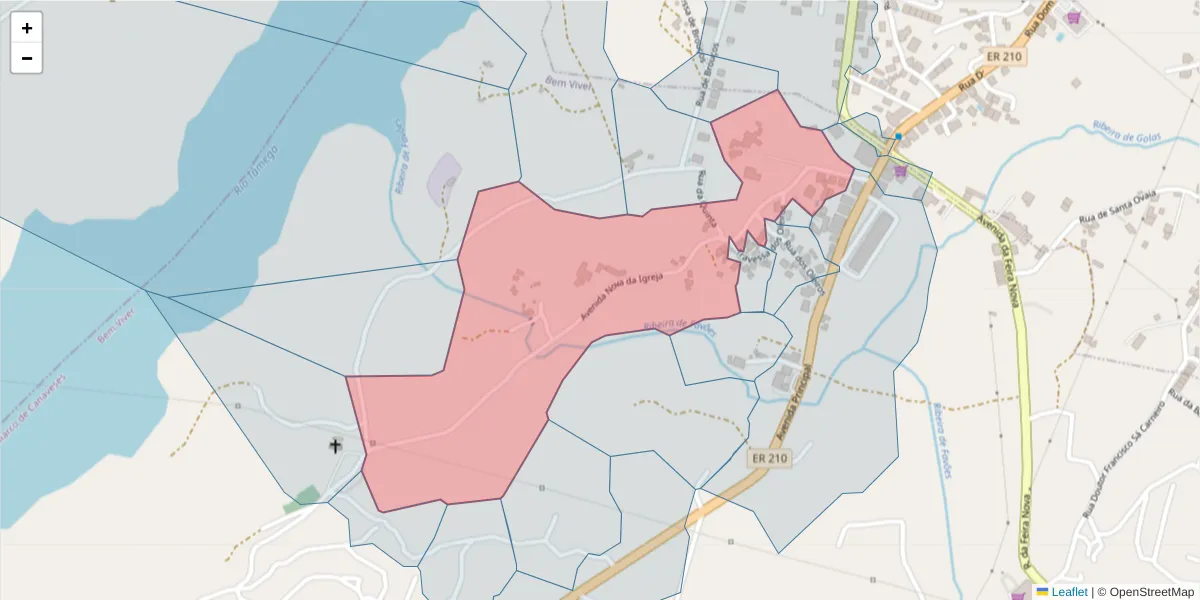 Mapa detalhado do código postal 4625-069 com limites, códigos postais vizinhos e agências dos correios