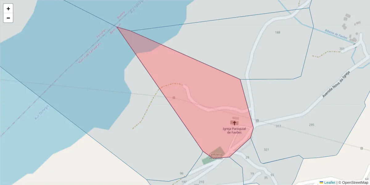 Mapa detalhado do código postal 4625-111 com limites, códigos postais vizinhos e agências dos correios
