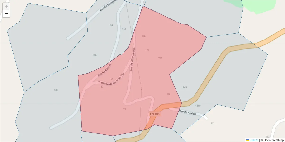 Mapa detalhado do código postal 4625-151 com limites, códigos postais vizinhos e agências dos correios