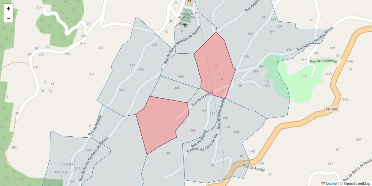 Mapa detalhado do código postal 4625-153 com limites, códigos postais vizinhos e agências dos correios