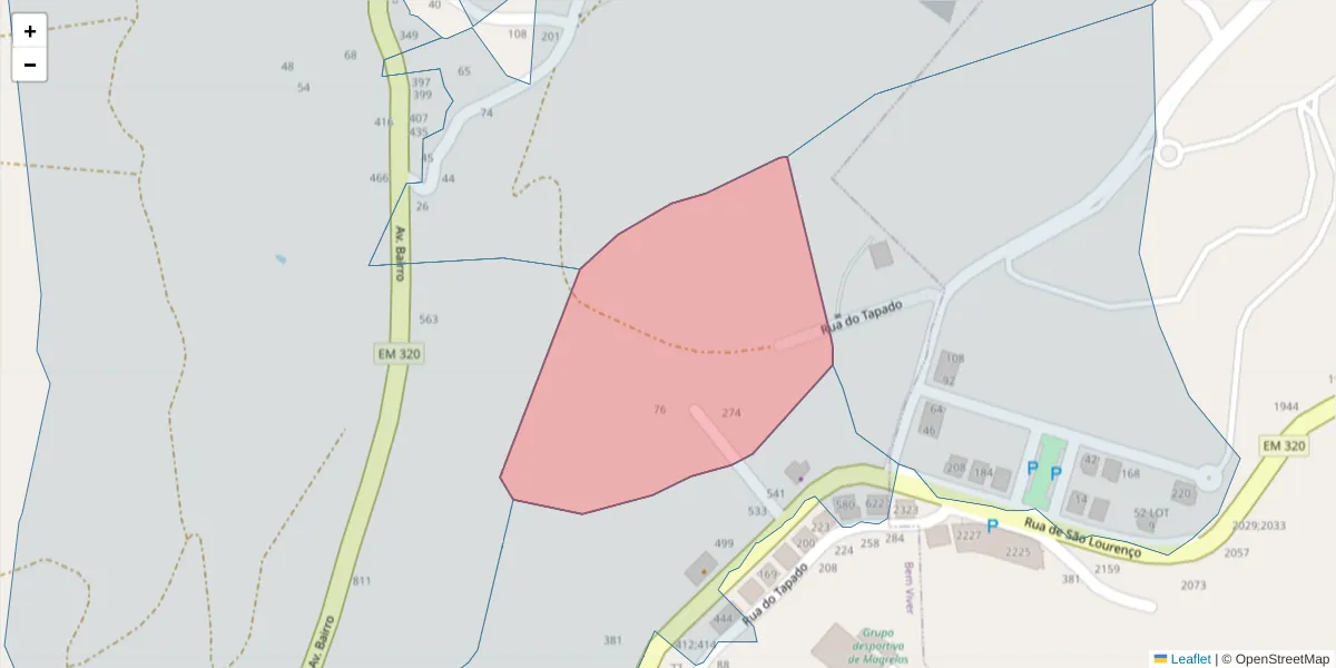 Mapa detalhado do código postal 4625-161 com limites, códigos postais vizinhos e agências dos correios