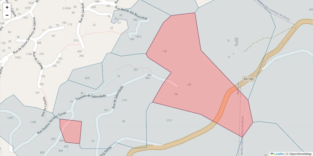 Mapa detalhado do código postal 4625-162 com limites, códigos postais vizinhos e agências dos correios