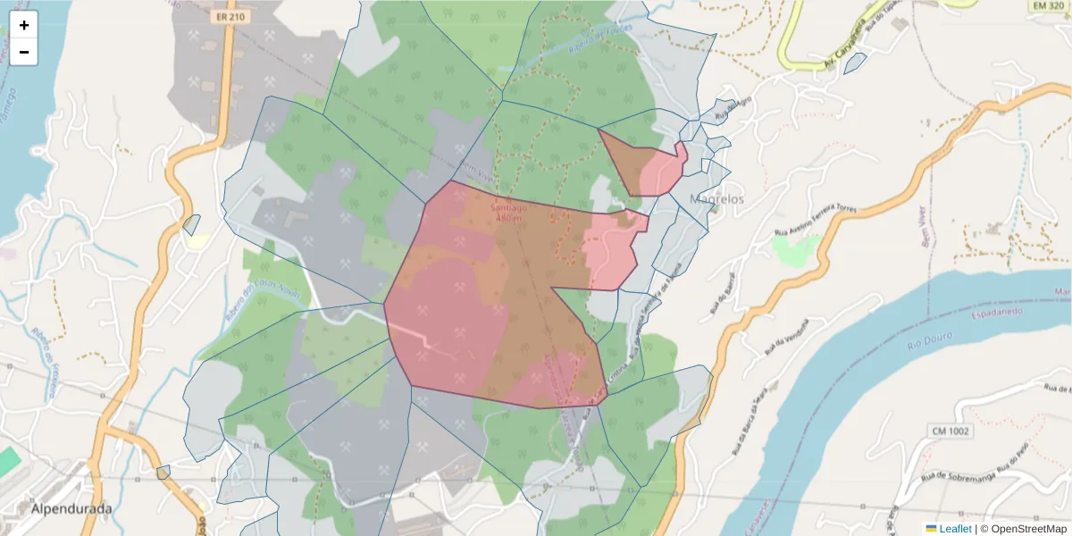 Mapa detalhado do código postal 4625-164 com limites, códigos postais vizinhos e agências dos correios