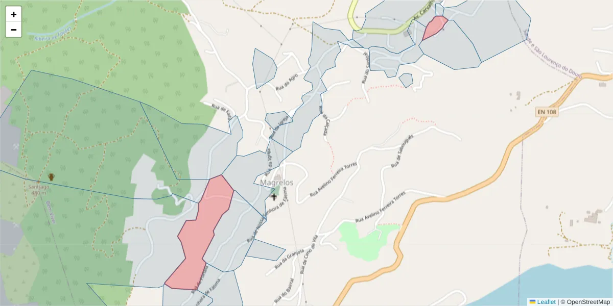 Mapa detalhado do código postal 4625-172 com limites, códigos postais vizinhos e agências dos correios