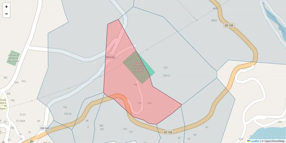 Mapa detalhado do código postal 4625-191 com limites, códigos postais vizinhos e agências dos correios