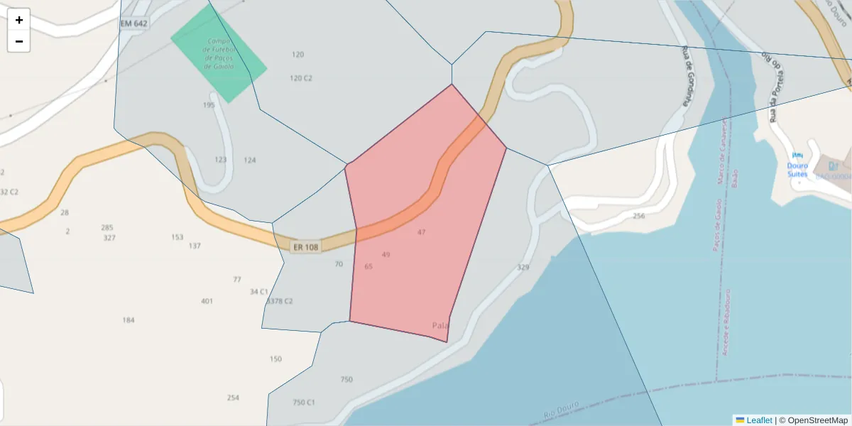 Mapa detalhado do código postal 4625-197 com limites, códigos postais vizinhos e agências dos correios