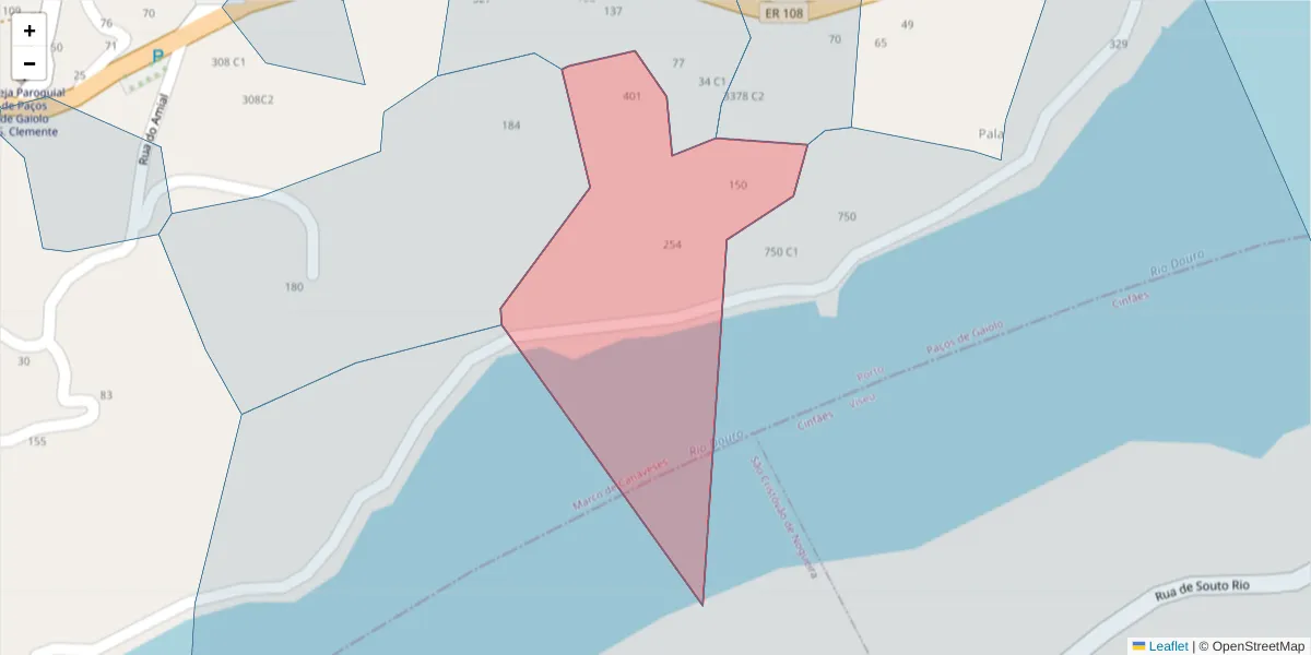 Mapa detalhado do código postal 4625-202 com limites, códigos postais vizinhos e agências dos correios
