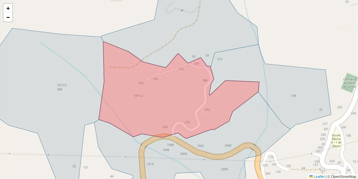 Mapa detalhado do código postal 4625-206 com limites, códigos postais vizinhos e agências dos correios