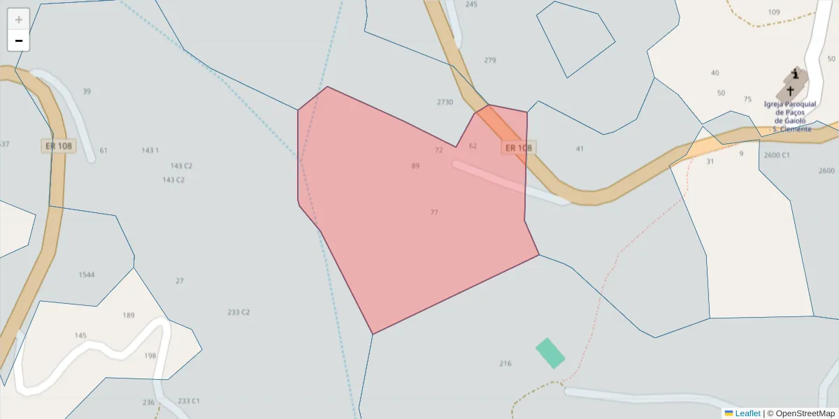 Mapa detalhado do código postal 4625-207 com limites, códigos postais vizinhos e agências dos correios
