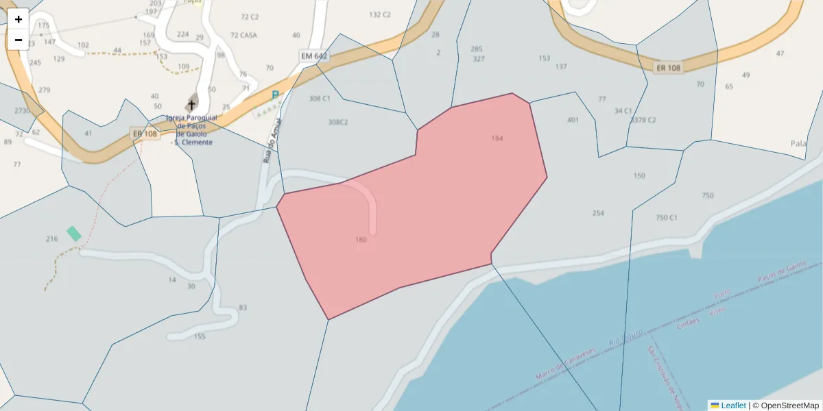 Mapa detalhado do código postal 4625-214 com limites, códigos postais vizinhos e agências dos correios