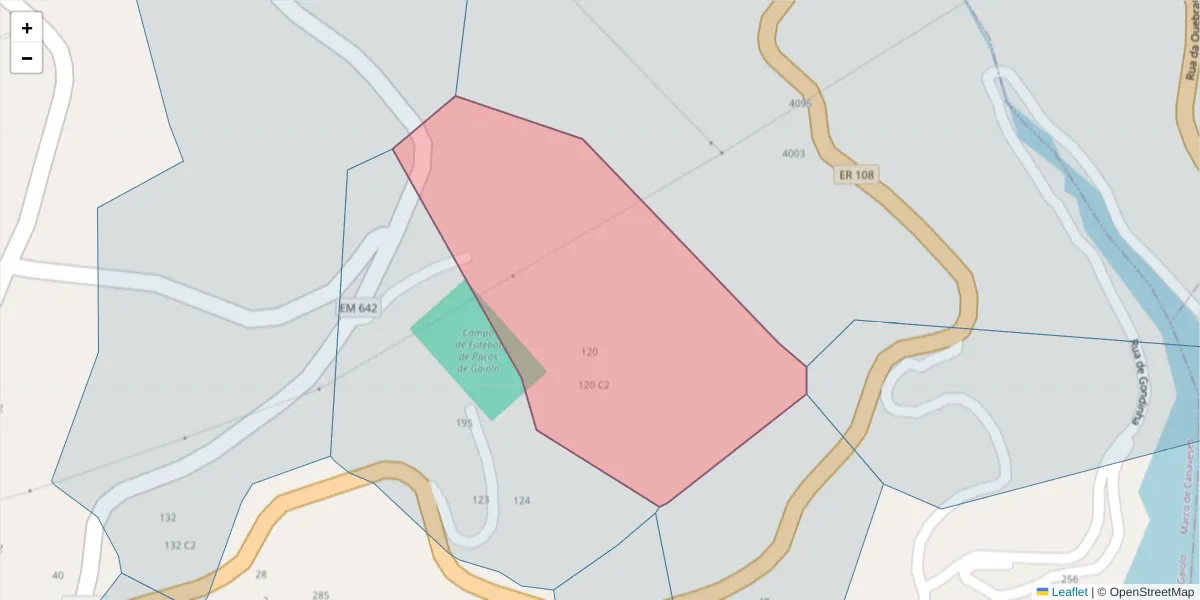 Mapa detalhado do código postal 4625-217 com limites, códigos postais vizinhos e agências dos correios