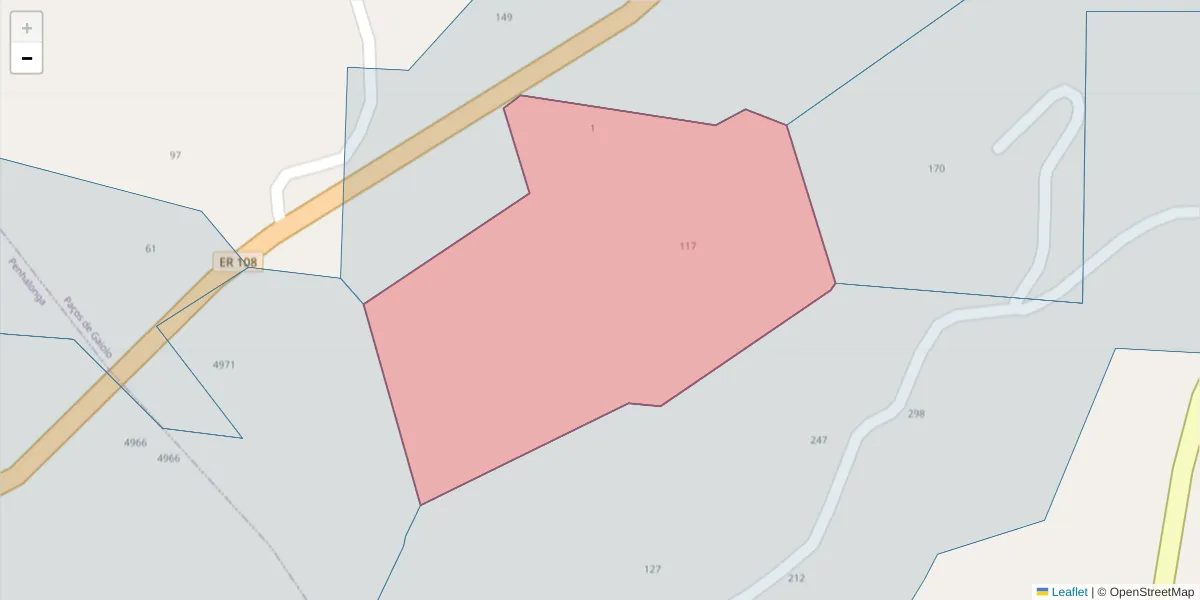 Mapa detalhado do código postal 4625-267 com limites, códigos postais vizinhos e agências dos correios