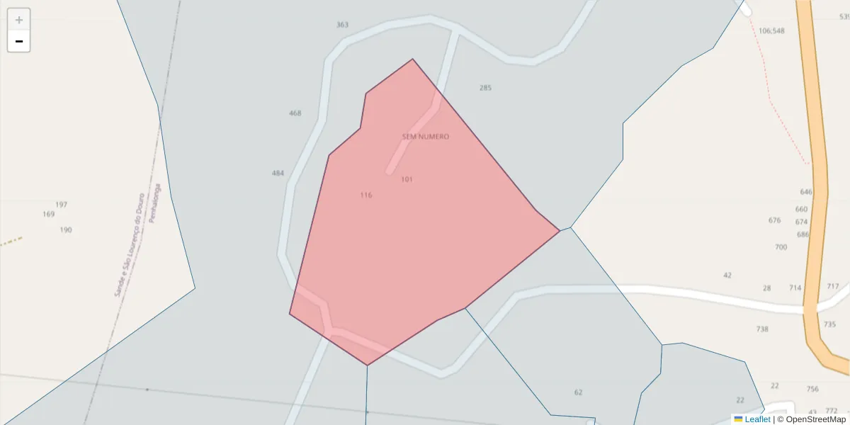 Mapa detalhado do código postal 4625-288 com limites, códigos postais vizinhos e agências dos correios