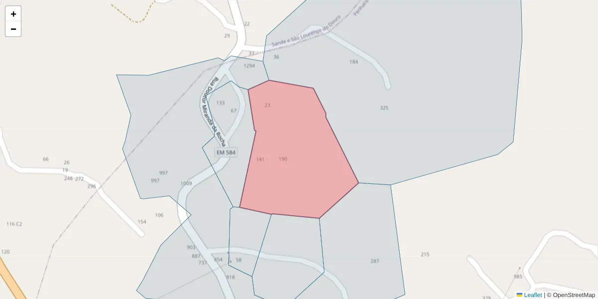 Mapa detalhado do código postal 4625-314 com limites, códigos postais vizinhos e agências dos correios