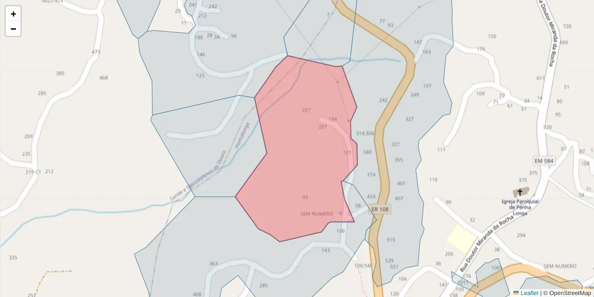 Mapa detalhado do código postal 4625-319 com limites, códigos postais vizinhos e agências dos correios