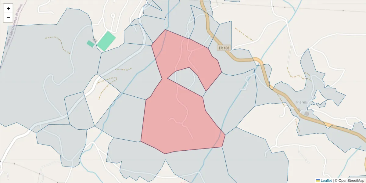 Mapa detalhado do código postal 4625-326 com limites, códigos postais vizinhos e agências dos correios