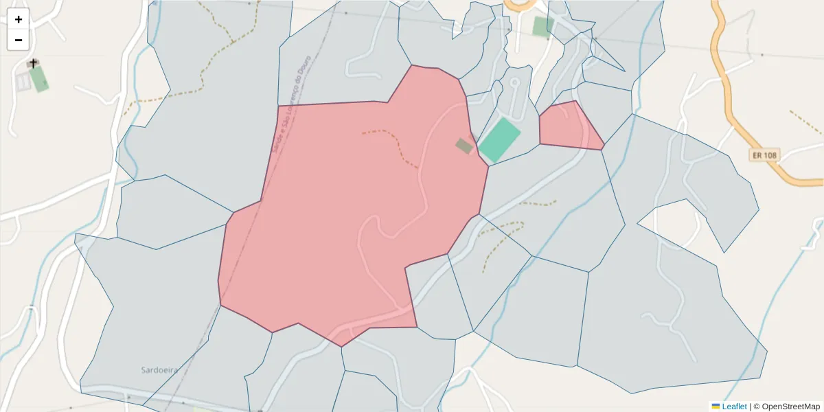 Mapa detalhado do código postal 4625-330 com limites, códigos postais vizinhos e agências dos correios