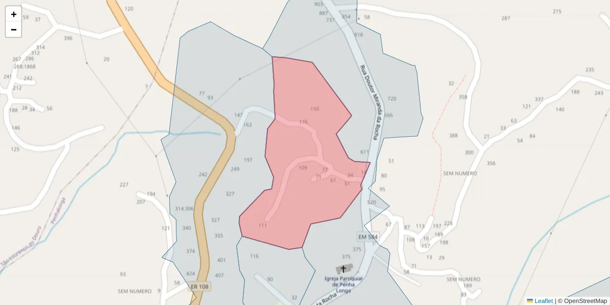 Mapa detalhado do código postal 4625-341 com limites, códigos postais vizinhos e agências dos correios