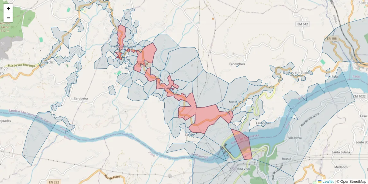 Mapa detalhado do código postal 4625-356 com limites, códigos postais vizinhos e agências dos correios
