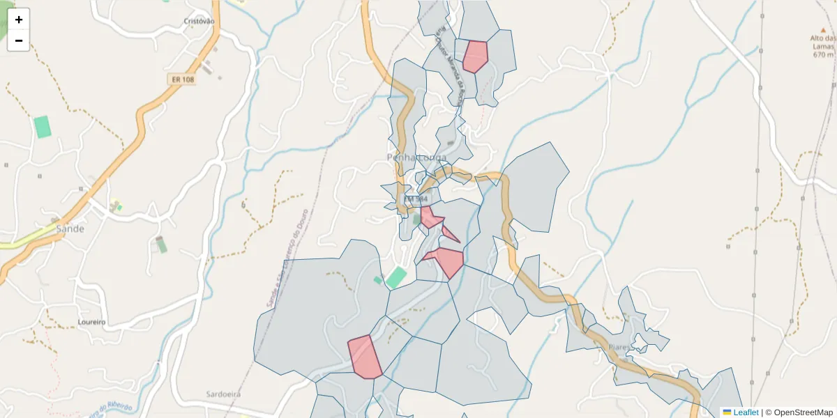 Mapa detalhado do código postal 4625-363 com limites, códigos postais vizinhos e agências dos correios