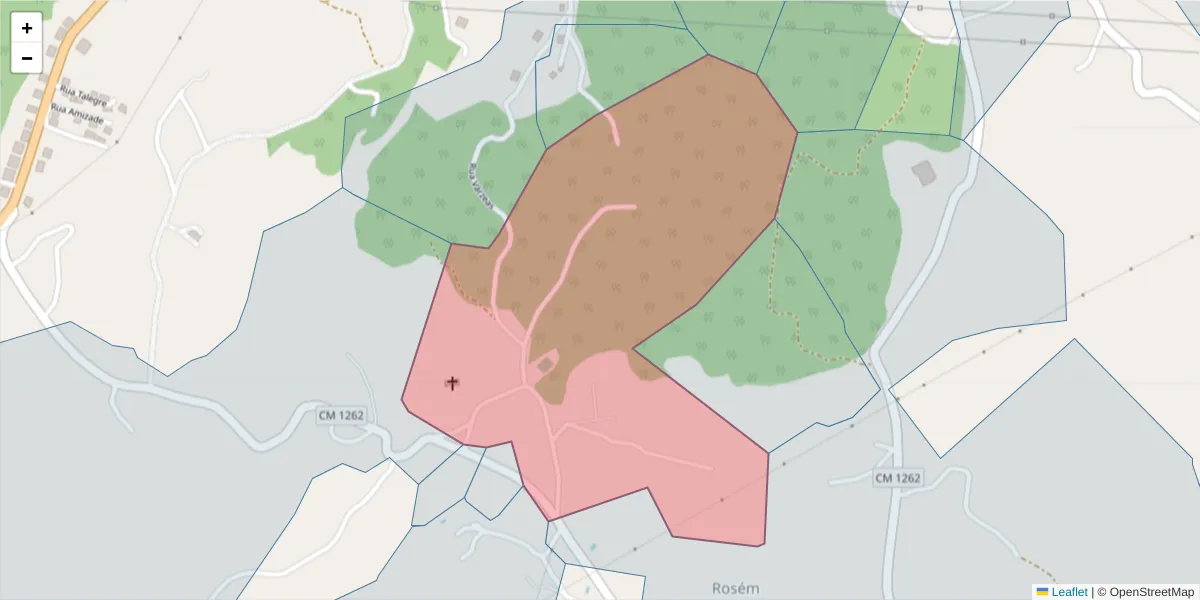 Mapa detalhado do código postal 4625-390 com limites, códigos postais vizinhos e agências dos correios