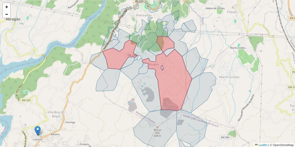 Mapa detalhado do código postal 4625-391 com limites, códigos postais vizinhos e agências dos correios
