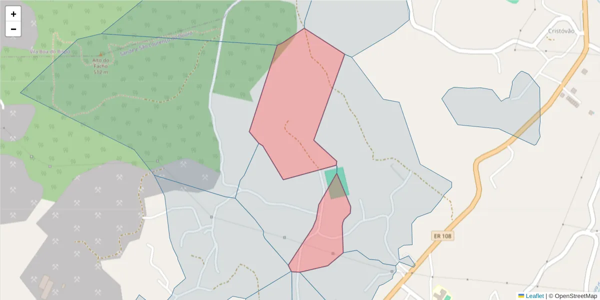 Mapa detalhado do código postal 4625-404 com limites, códigos postais vizinhos e agências dos correios