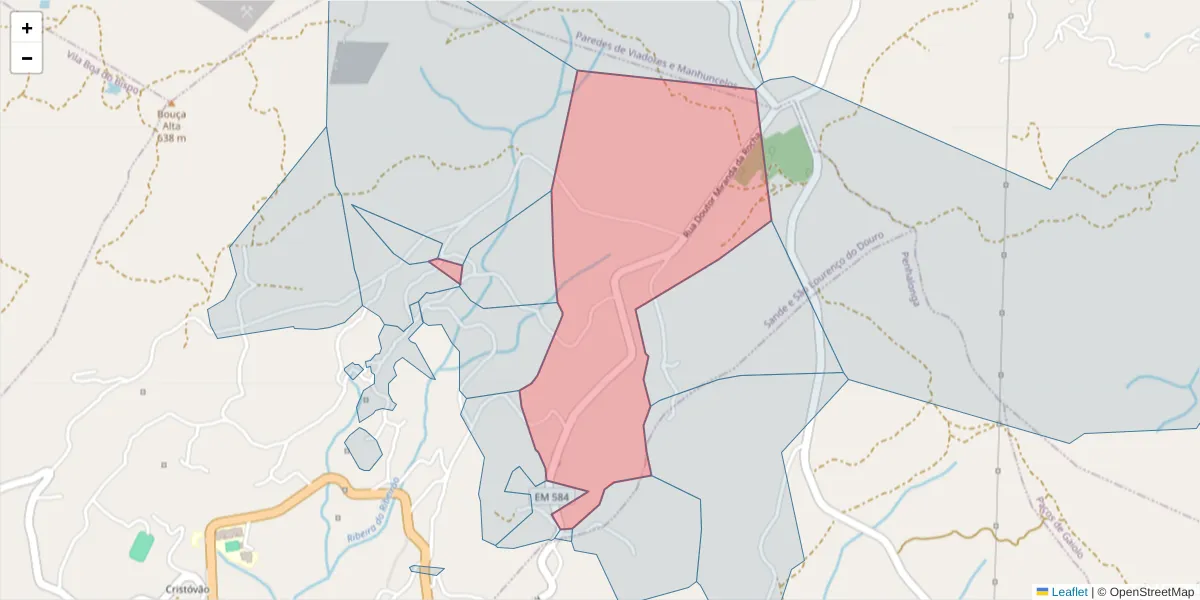 Mapa detalhado do código postal 4625-406 com limites, códigos postais vizinhos e agências dos correios