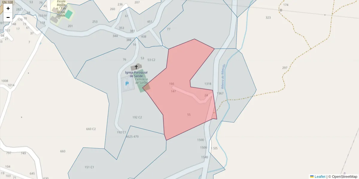 Mapa detalhado do código postal 4625-412 com limites, códigos postais vizinhos e agências dos correios