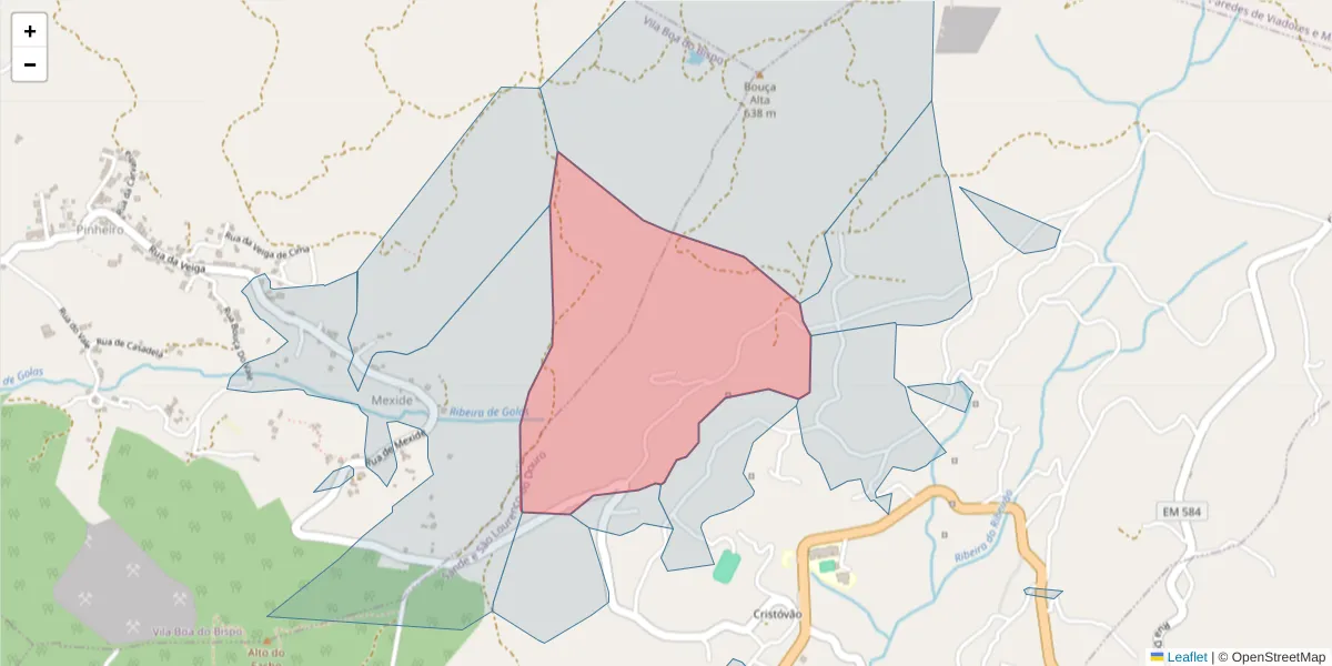 Mapa detalhado do código postal 4625-443 com limites, códigos postais vizinhos e agências dos correios