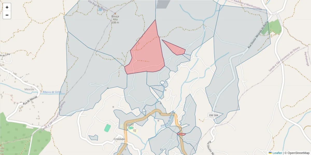 Mapa detalhado do código postal 4625-448 com limites, códigos postais vizinhos e agências dos correios