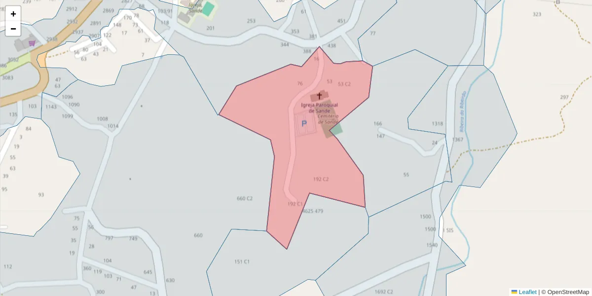 Mapa detalhado do código postal 4625-452 com limites, códigos postais vizinhos e agências dos correios