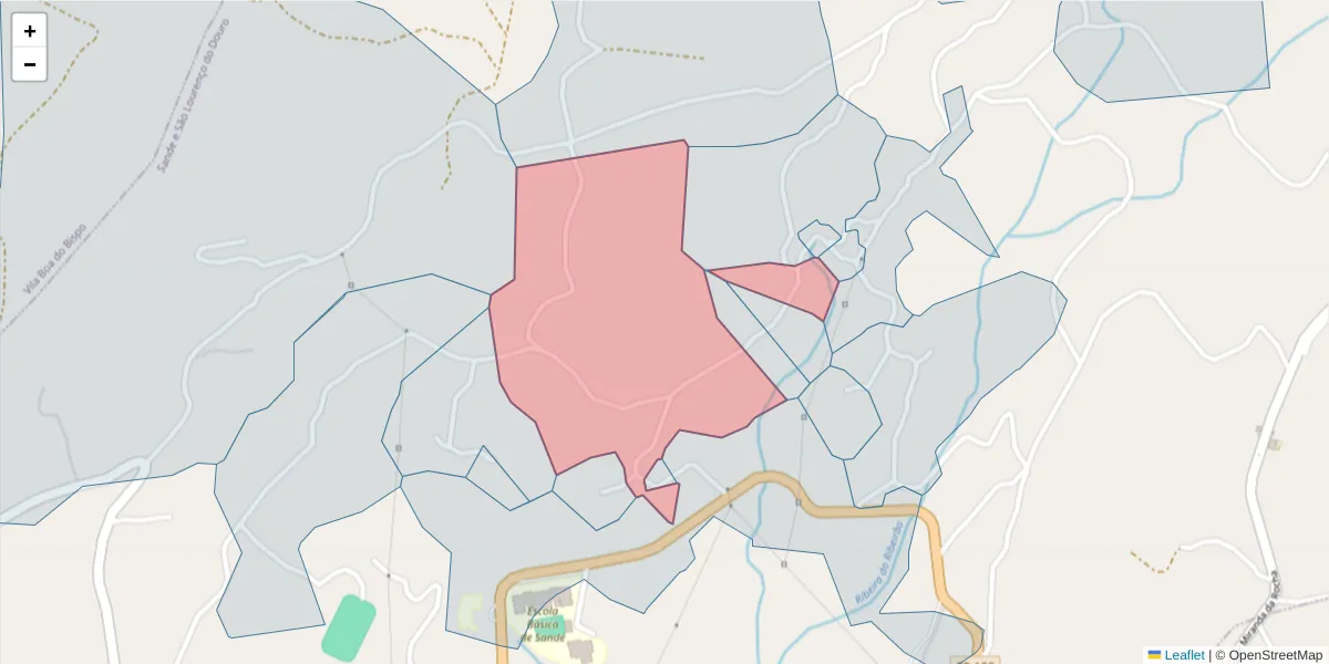 Mapa detalhado do código postal 4625-458 com limites, códigos postais vizinhos e agências dos correios